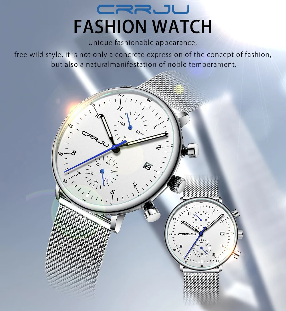 Mens Watch CRRJU Luxury Top Brand Men Stainless Steel WristWatch Men's Military waterproof Date Quartz watches relogio masculino