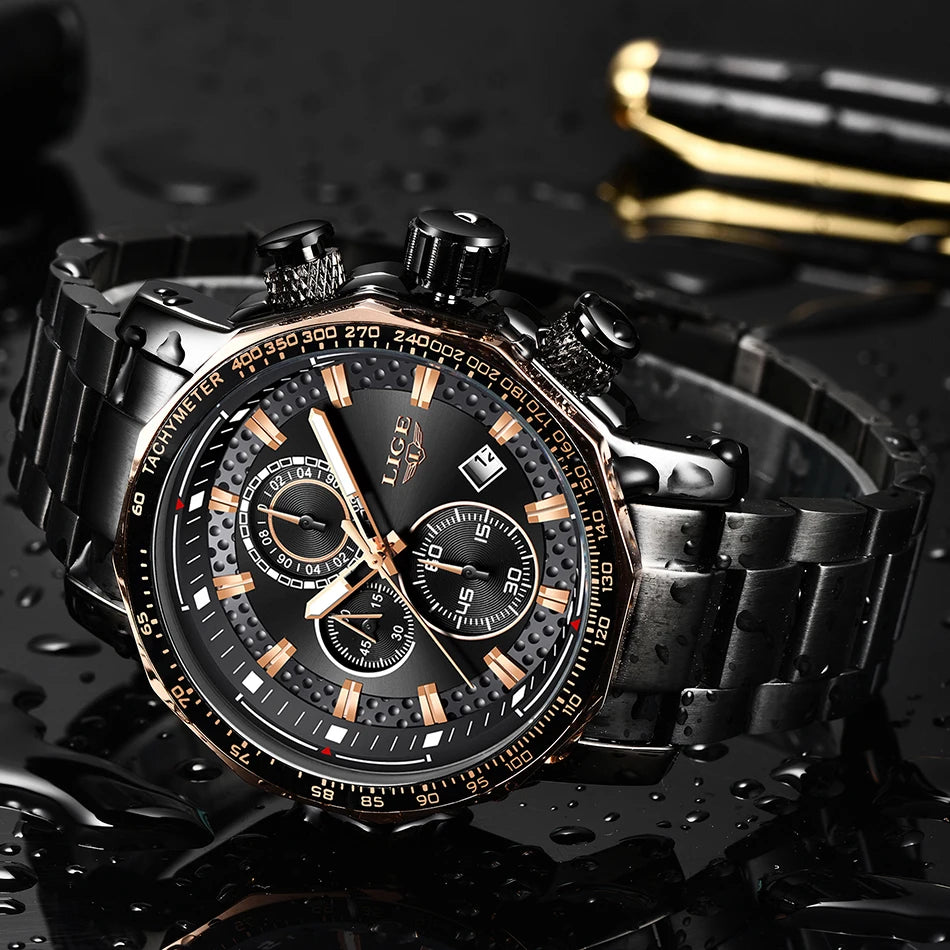 Man Watch LIGE Luxury Stainless Steel Mens Watch Male Military Sport Waterproof Big Watches Men Quartz Clock Relogios Masculino