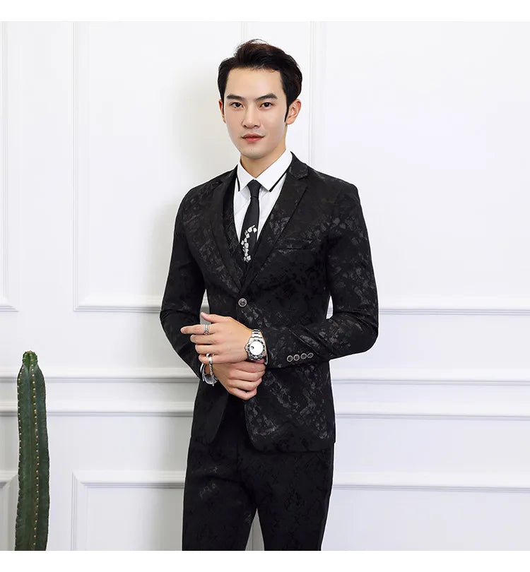 High-end Brand Suit Men Clothing Fashion Business Banquet Wedding Blazers Jacket with Vest and Pants Black / Blue Size 6XL