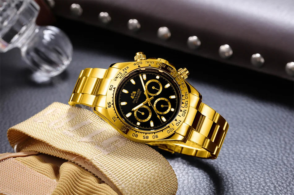 Automatic Watches Self Wind Mechanical Gold Stainless Steel Glacier Ice Blue Dial Chestnut Brown Bezel Luminous Men Watch