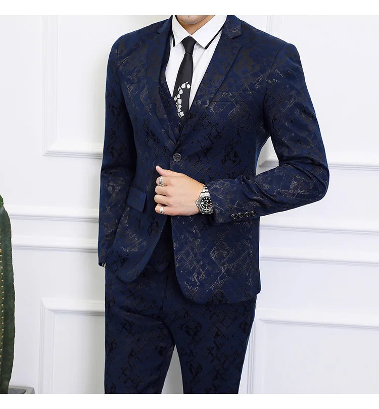 High-end Brand Suit Men Clothing Fashion Business Banquet Wedding Blazers Jacket with Vest and Pants Black / Blue Size 6XL