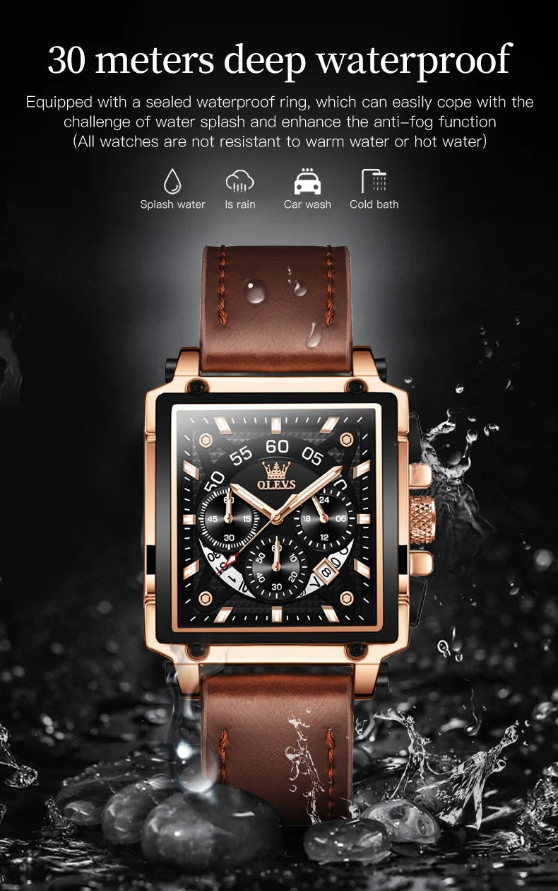 OLEVS Top Brand Male Watches Square Quartz Watch Watch For Men Waterproof Leather Strap Sport Clock Male Relogio Masculino