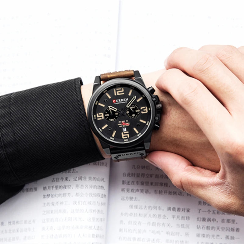 CURREN Fashion Casual Date Quartz Watches For Men Fashion Leather Sports Men's Wrsitwatch Chronograph Male Watch