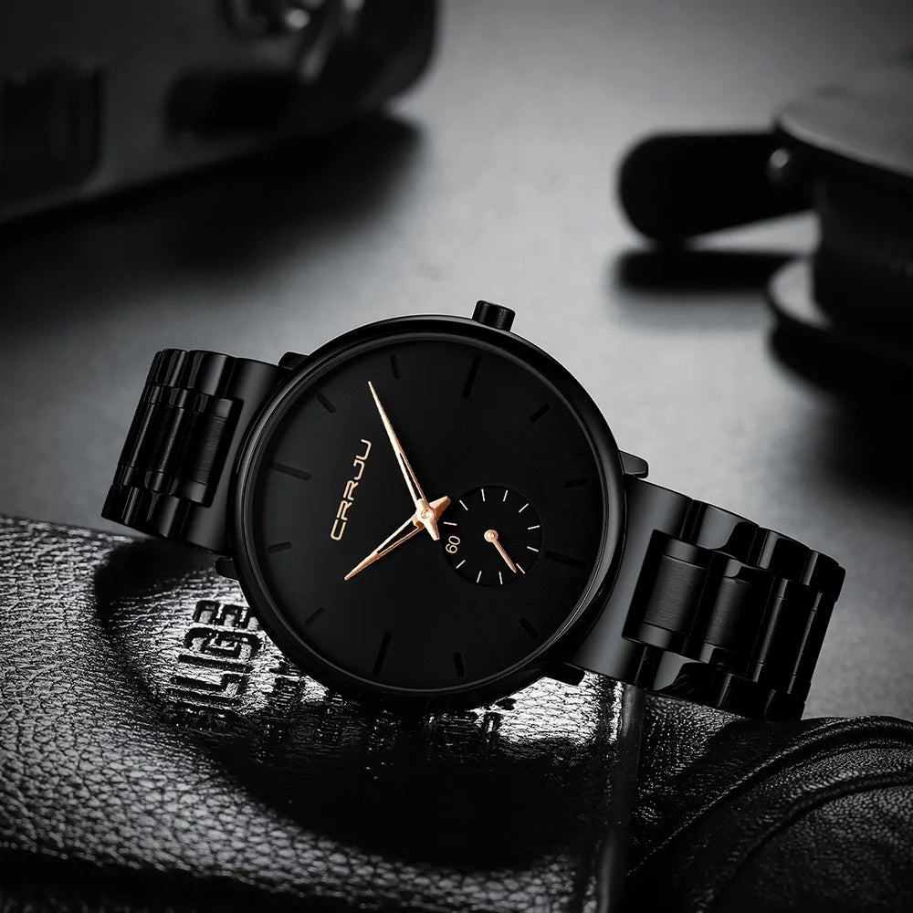 CRRJU Mens Watches Stainless Steel Men's Wrist Watch Casual Luxury Waterproof Sport Watch for Men Quartz Watch Relogio Masculino