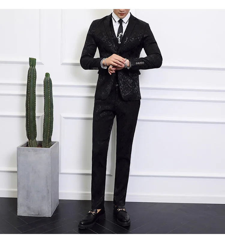 High-end Brand Suit Men Clothing Fashion Business Banquet Wedding Blazers Jacket with Vest and Pants Black / Blue Size 6XL