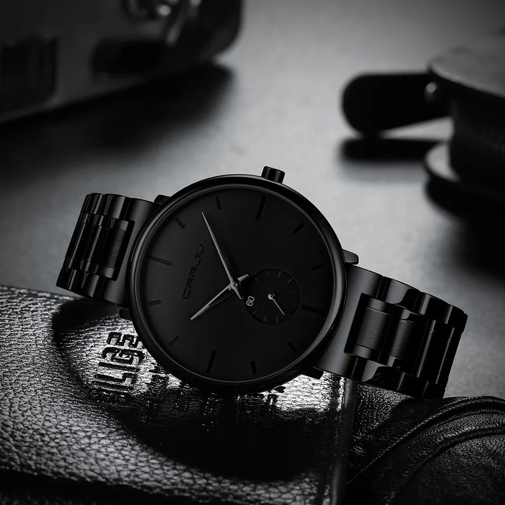 CRRJU Mens Watches Stainless Steel Men's Wrist Watch Casual Luxury Waterproof Sport Watch for Men Quartz Watch Relogio Masculino