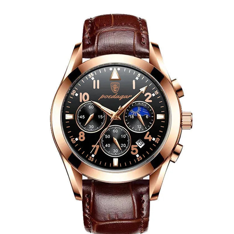POEDAGAR Men Watch New Top Brand Luxury Waterproof Luminous Sport Wristwatch Quartz Military Genuine Leather Relogio Masculino