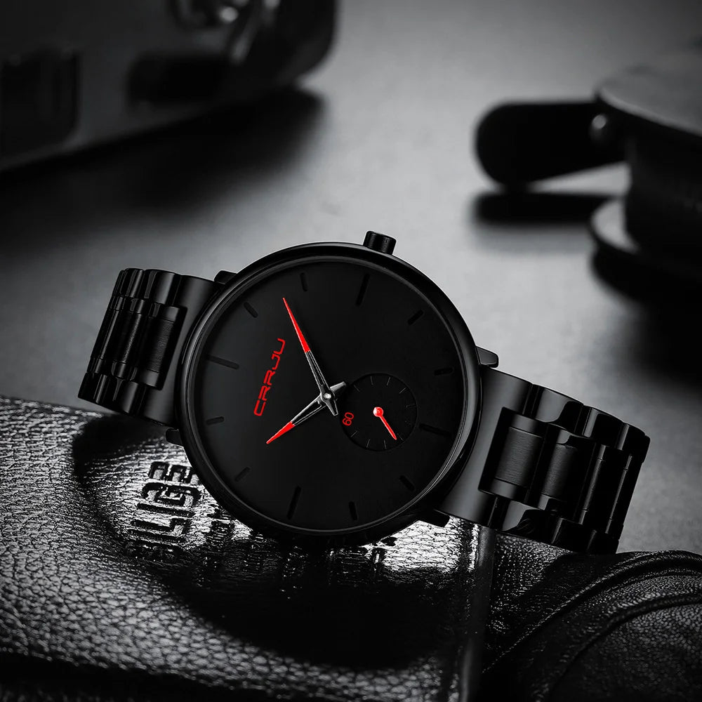 CRRJU Mens Watches Stainless Steel Men's Wrist Watch Casual Luxury Waterproof Sport Watch for Men Quartz Watch Relogio Masculino