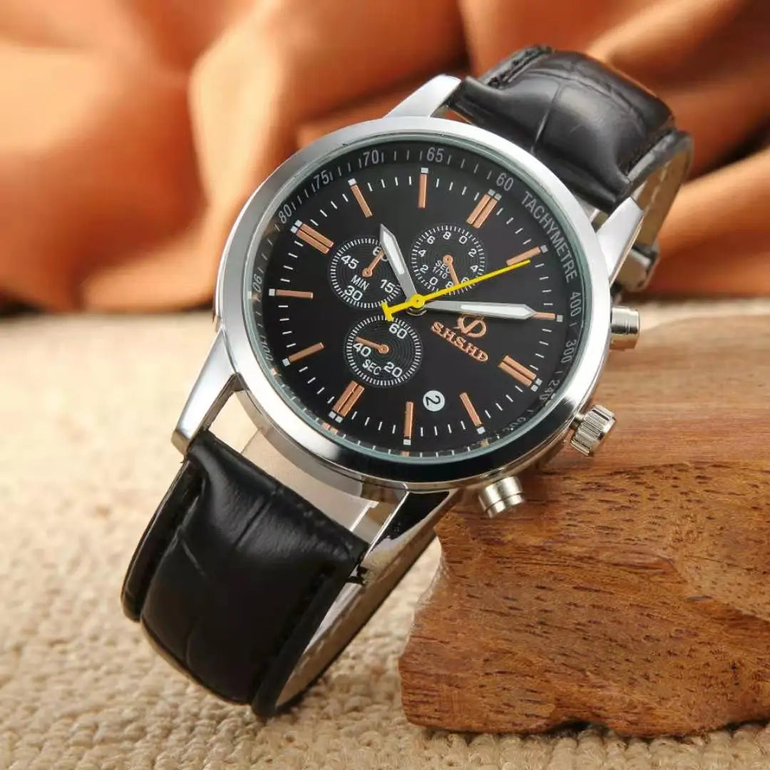 Fashionable casual men style and leisurely strap watch three eye six stitches leisure fashion activity watch, quartz watch