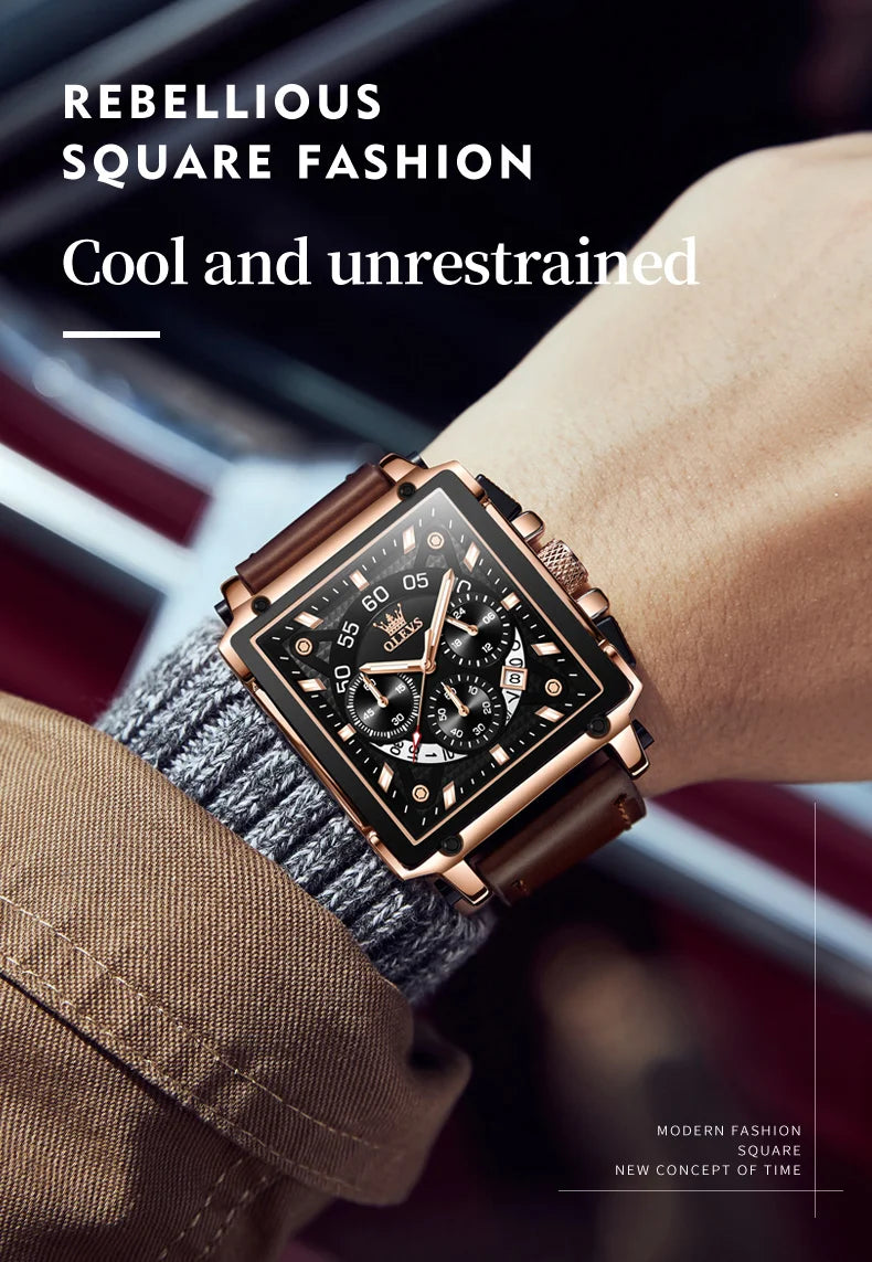 OLEVS Top Brand Male Watches Square Quartz Watch Watch For Men Waterproof Leather Strap Sport Clock Male Relogio Masculino