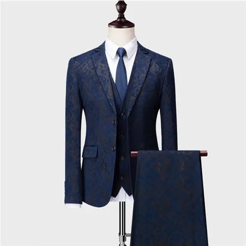 High-end Brand Suit Men Clothing Fashion Business Banquet Wedding Blazers Jacket with Vest and Pants Black / Blue Size 6XL