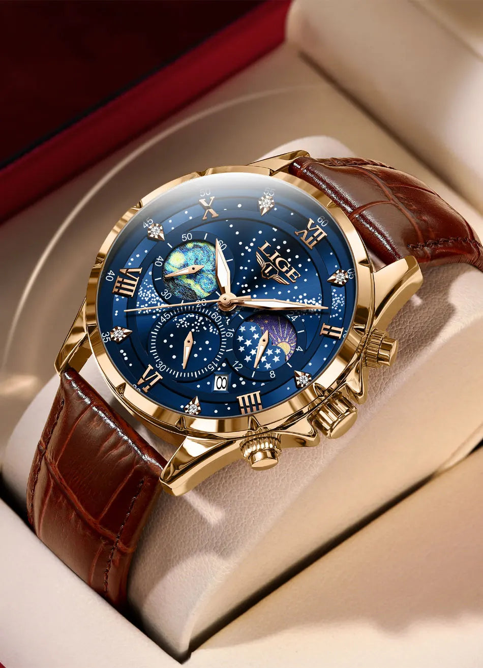 LIGE Men Watches Casual Sport Watch Men Luxury Waterproof Date Luminous Chronograph Wristwatch Male Quartz Watches Leather Clock