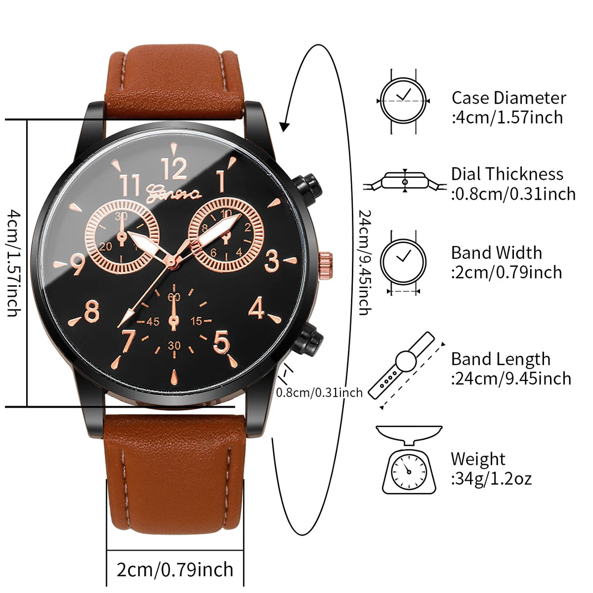 2PCs/Set Men's Watch Set Classic Versatile Fashion Casual Style Quartz Leather Watch Sport Style Business Watch Box not included