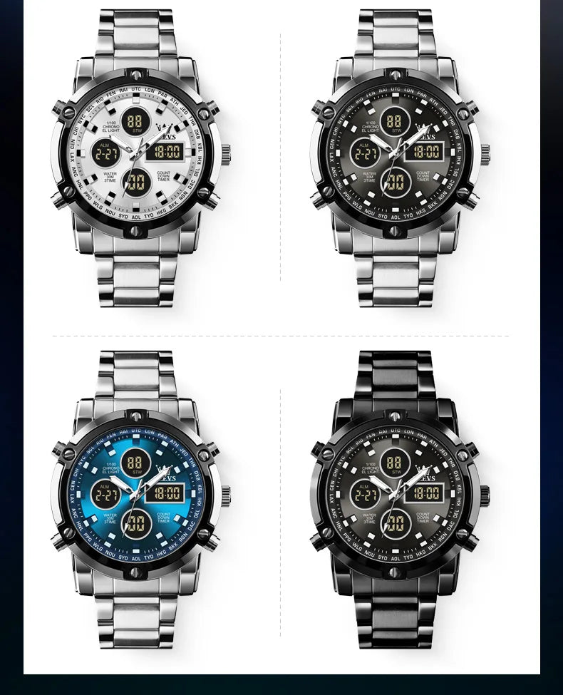 OLEVS 2024 New Mens Watches Top Brand Luxury Sport Digital Quartz Wristwatch For Men All Steel Military Waterproof Clock+Box