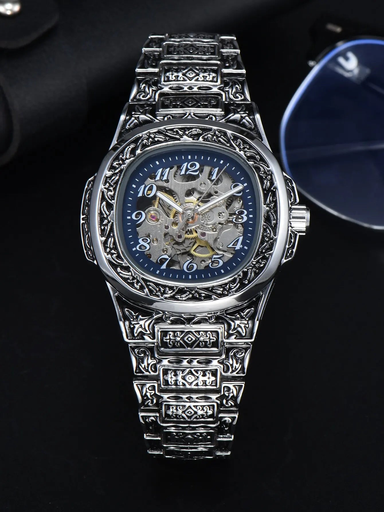 LONGLUX automatic watch for man retro mechanical wristwatches luxury alloyl waterproof skeleton mens watch men gift