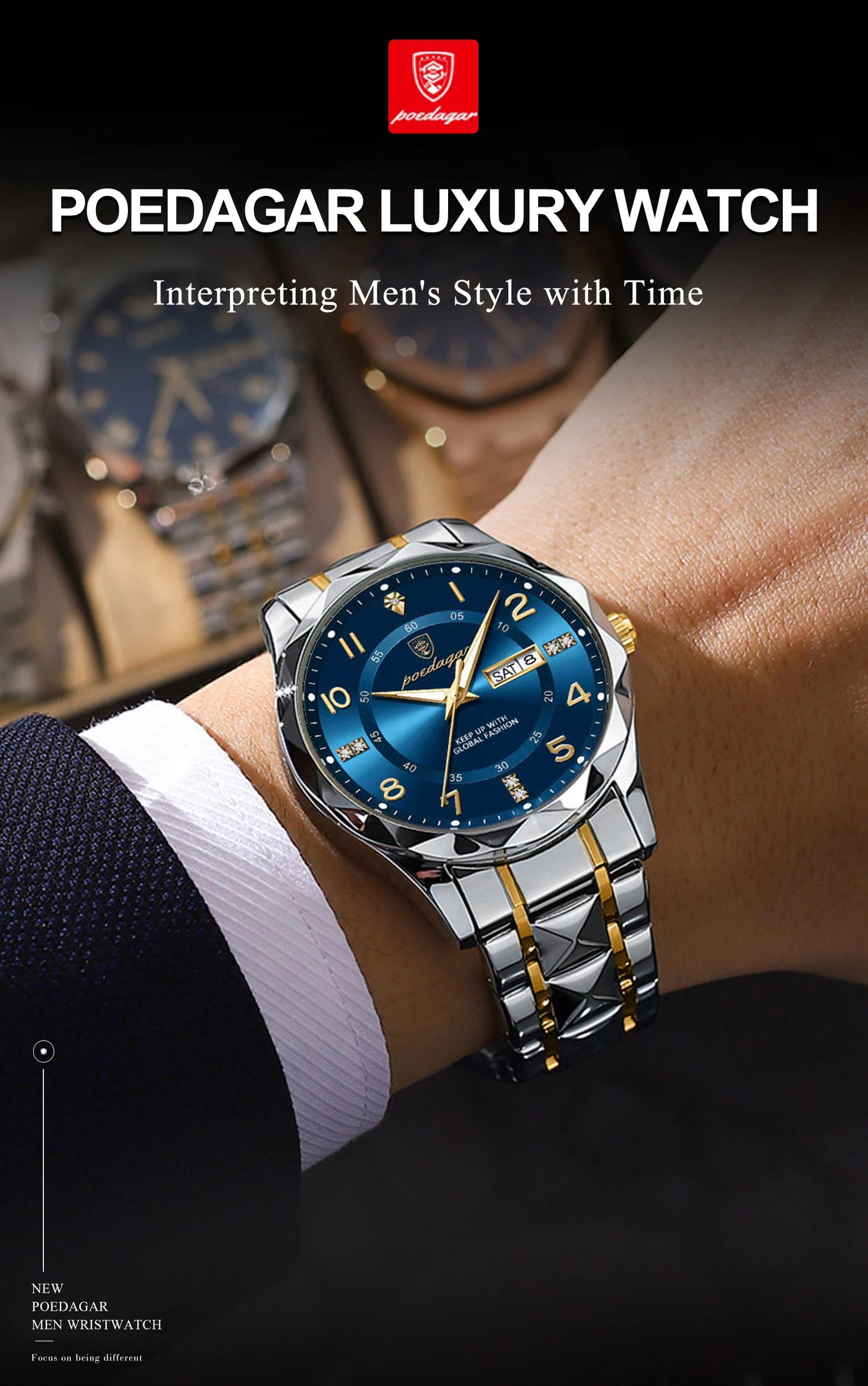 POEDAGAR Luxury Man Wristwatch Waterproof Luminous Date Week Men Watch Sport Stainless Steel Quartz Men's Watches Male reloj+box