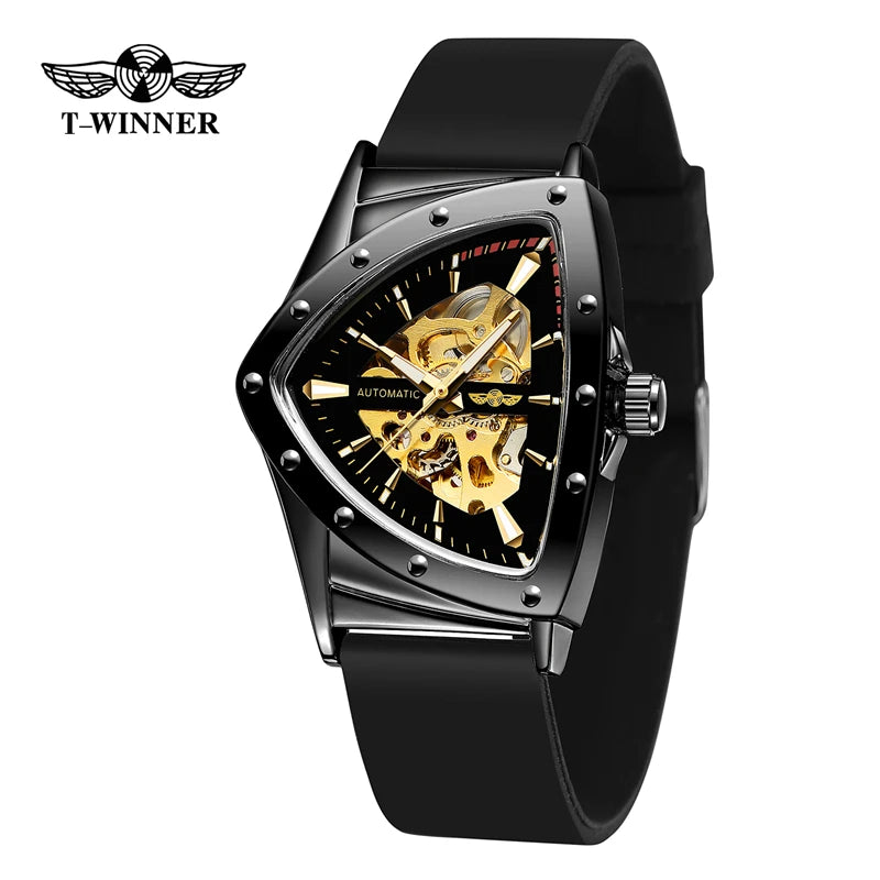 Winner 395R WINNER Minimalist Automatic Watch for Men Creative Triangle Dial Brand Luxury Business Mechanical Watches Silicone