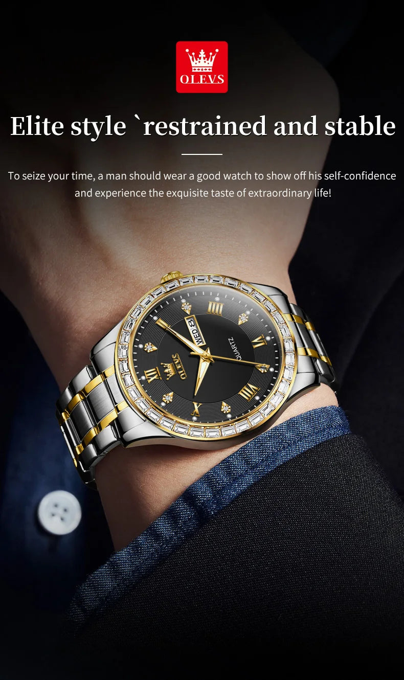 OLEVS 9906 Quartz Men's Watch Classic Fashion Men's Business Waterproof Stainless Steel Diamond dial Top Luxury Brand Men Watch