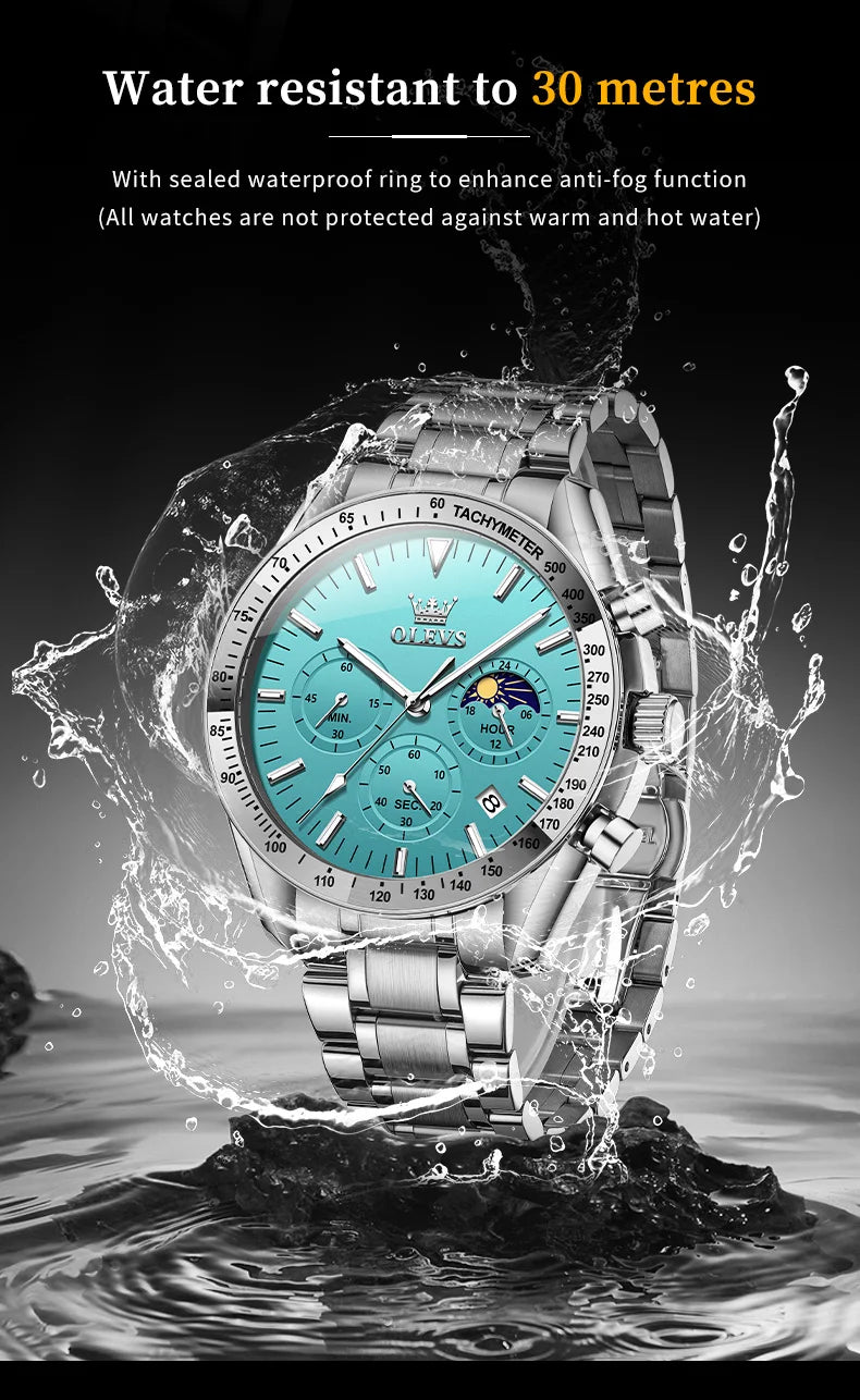 OLEVS 3618 Mens Watch Original Brand Waterproof Luminous Quartz Wristwatch Watch For Man Multifunctional Chronograph With Box