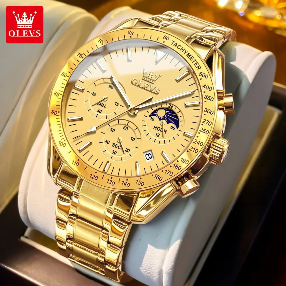 OLEVS 3618 Mens Watch Original Brand Waterproof Luminous Quartz Wristwatch Watch For Man Multifunctional Chronograph With Box