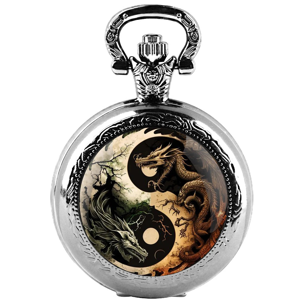 Creative Yin-Yang Dragon Design Pendant Quartz Pocket Watch Souvenir Chain Pocket Watch Arabic Numerals With Personality Gift