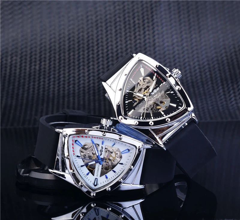 Winner 395R WINNER Minimalist Automatic Watch for Men Creative Triangle Dial Brand Luxury Business Mechanical Watches Silicone