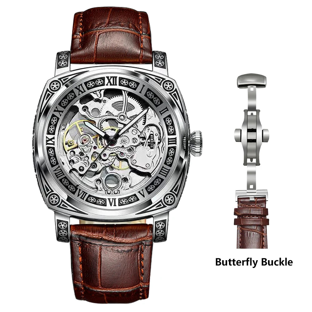 New Mens Watch Top brands Automatic man watches skeleton Fashion Male Clock Business Mechanical Wristwatch relogio masculino