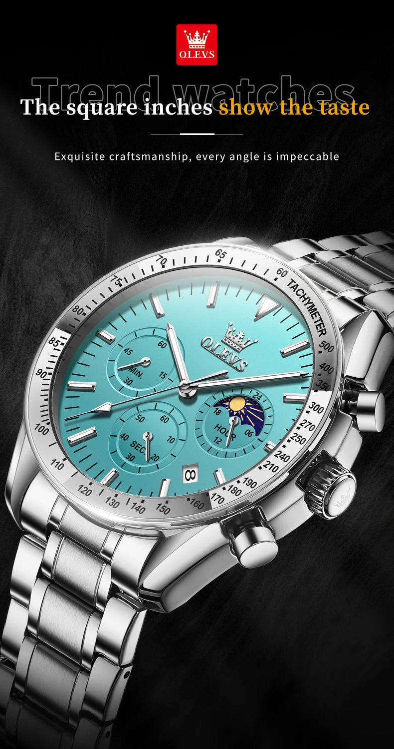 OLEVS 3618 Mens Watch Original Brand Waterproof Luminous Quartz Wristwatch Watch For Man Multifunctional Chronograph With Box