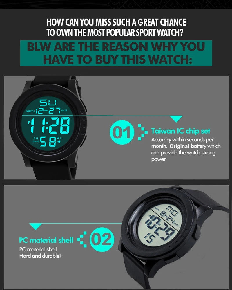 YIKAZE Men's Digital Watches Waterproof Outdoor Men Sports Watch Fitness Electronic Watch Military Sports Clock Kids Gifts