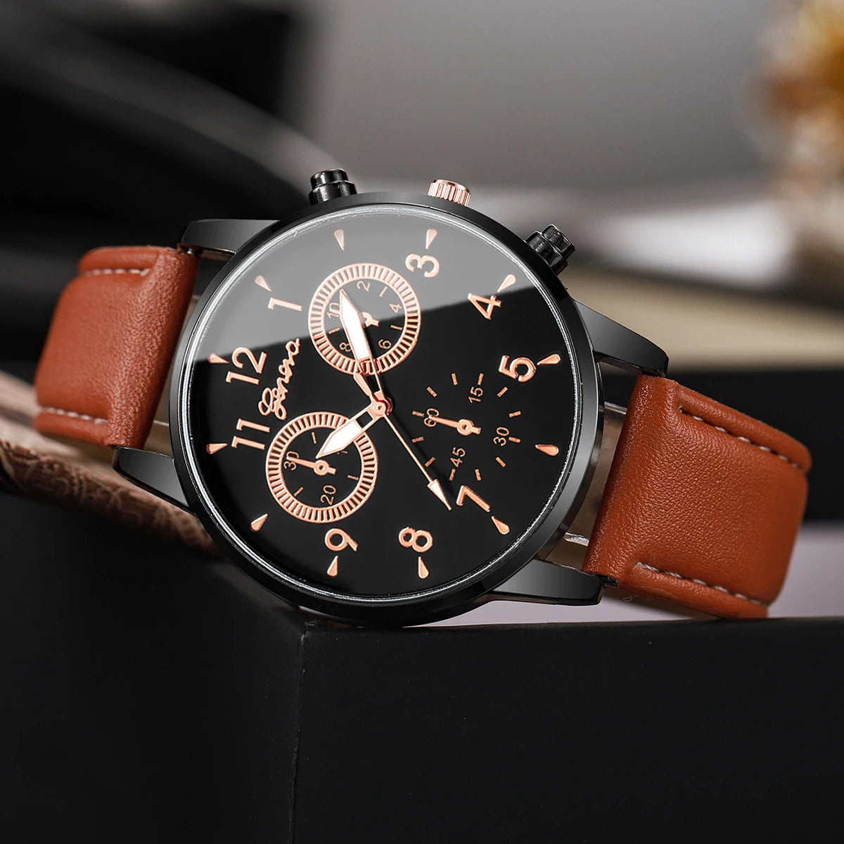 2PCs/Set Men's Watch Set Classic Versatile Fashion Casual Style Quartz Leather Watch Sport Style Business Watch Box not included