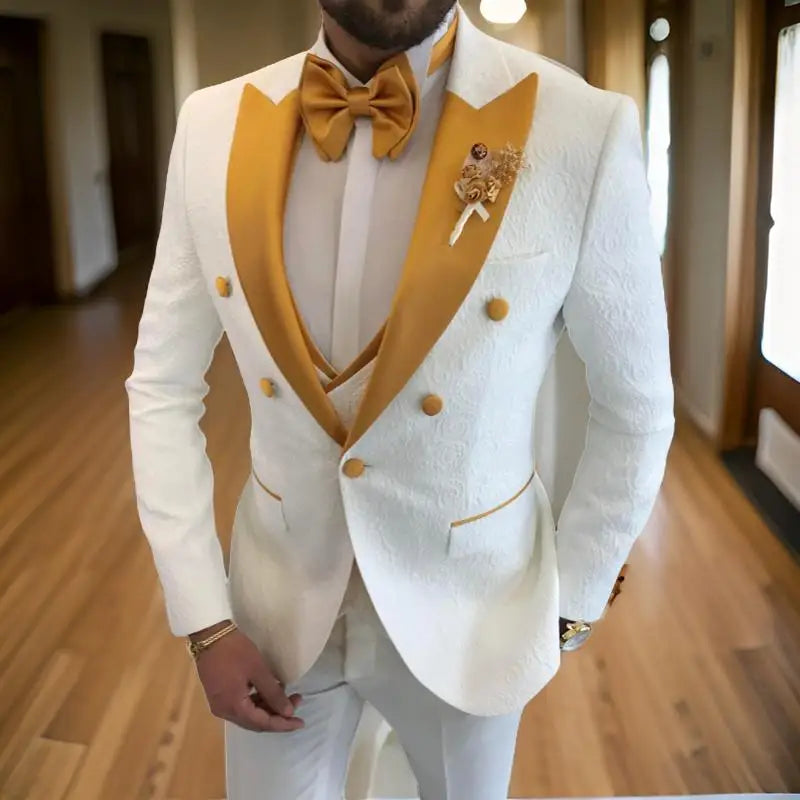 Floral Wedding Suits for Men 2024 Double Breasted Jacket with Vest Pants 3 Pieces Peak Lapel Groom Tuxedo Male Fashion Suit