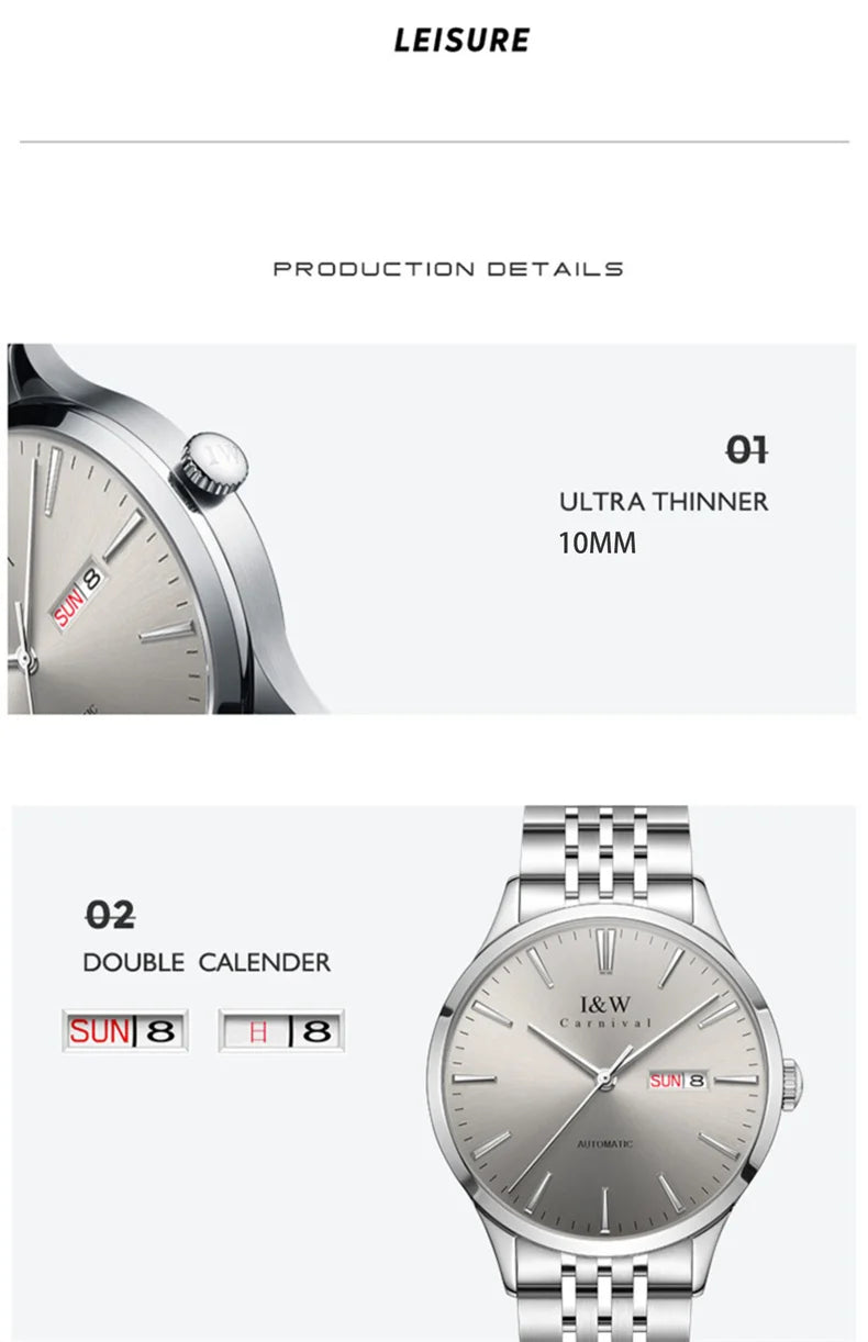 Carnival Iw For Mens Watch Automatic Japan Mechanical Movement Urban Male Wristwatch Date Ss316 Steel Sapphire Crystal Business
