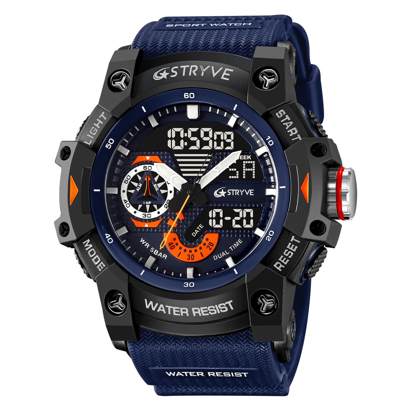 STRYVE Electronic Fashion Men's Sport Watches Shock Resistant 50M Waterproof Wristwatch LED Alarm Stopwatch Clock Men 8029