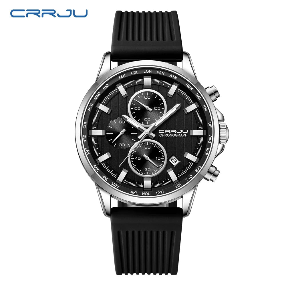 CRRJU Men Watch Silicone Strap Top Brand Luxury Sports Quartz Waterproof Luminous Auto Date Wristwatch Relogio Masculino