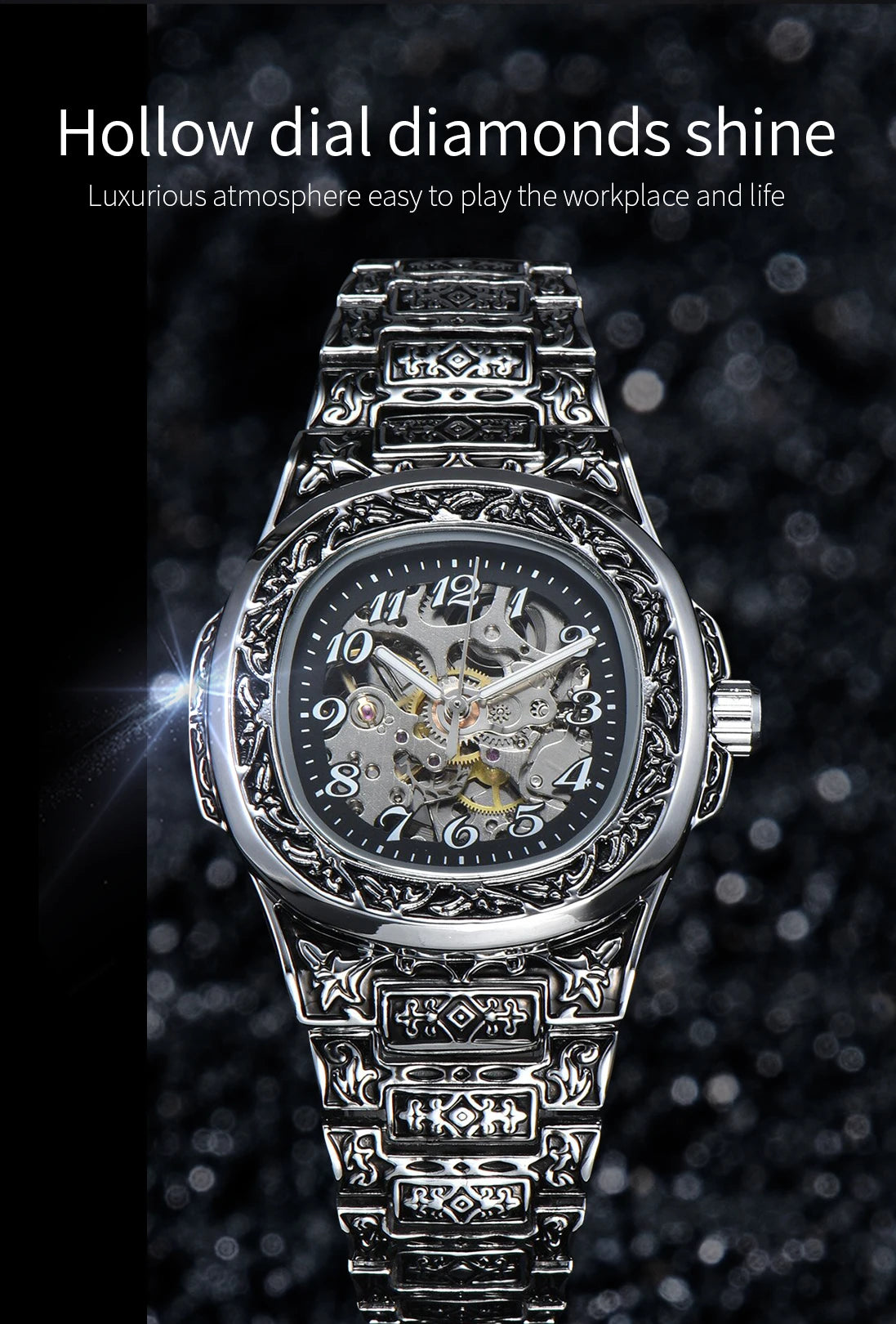 LONGLUX automatic watch for man retro mechanical wristwatches luxury alloyl waterproof skeleton mens watch men gift