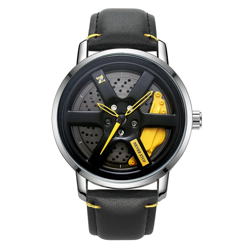 UTHAI L98 Brand Watch Men's Fashion Sports Personality Car Hub 360° Rotation Waterproof Leather Male's Quartz Clock Wristwatch