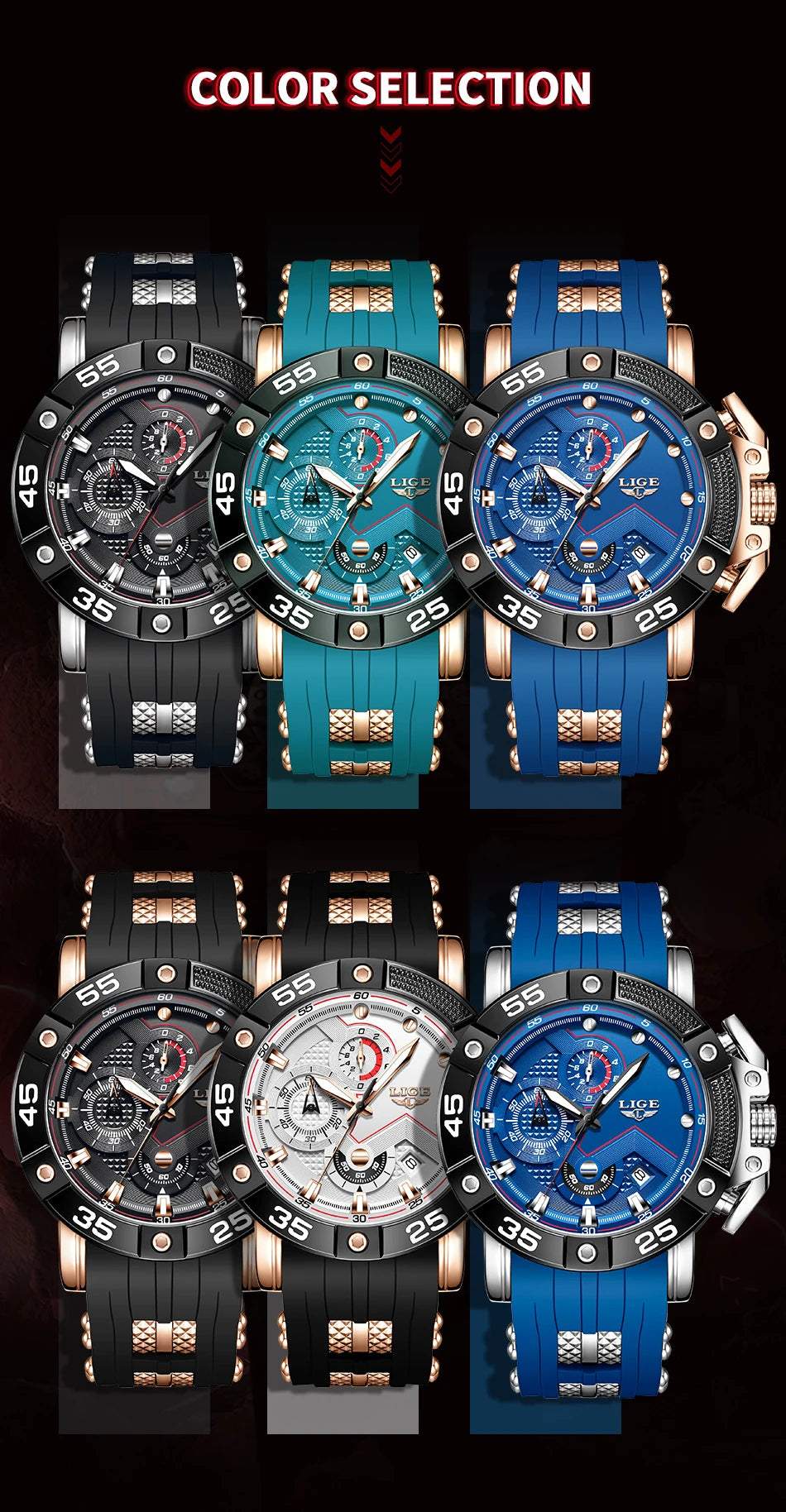 LIGE Mens Watches Top Brand Luxury Big Dial Watch Men Silicone Military Sports Waterproof Quartz Watch For Men Relogio Masculino