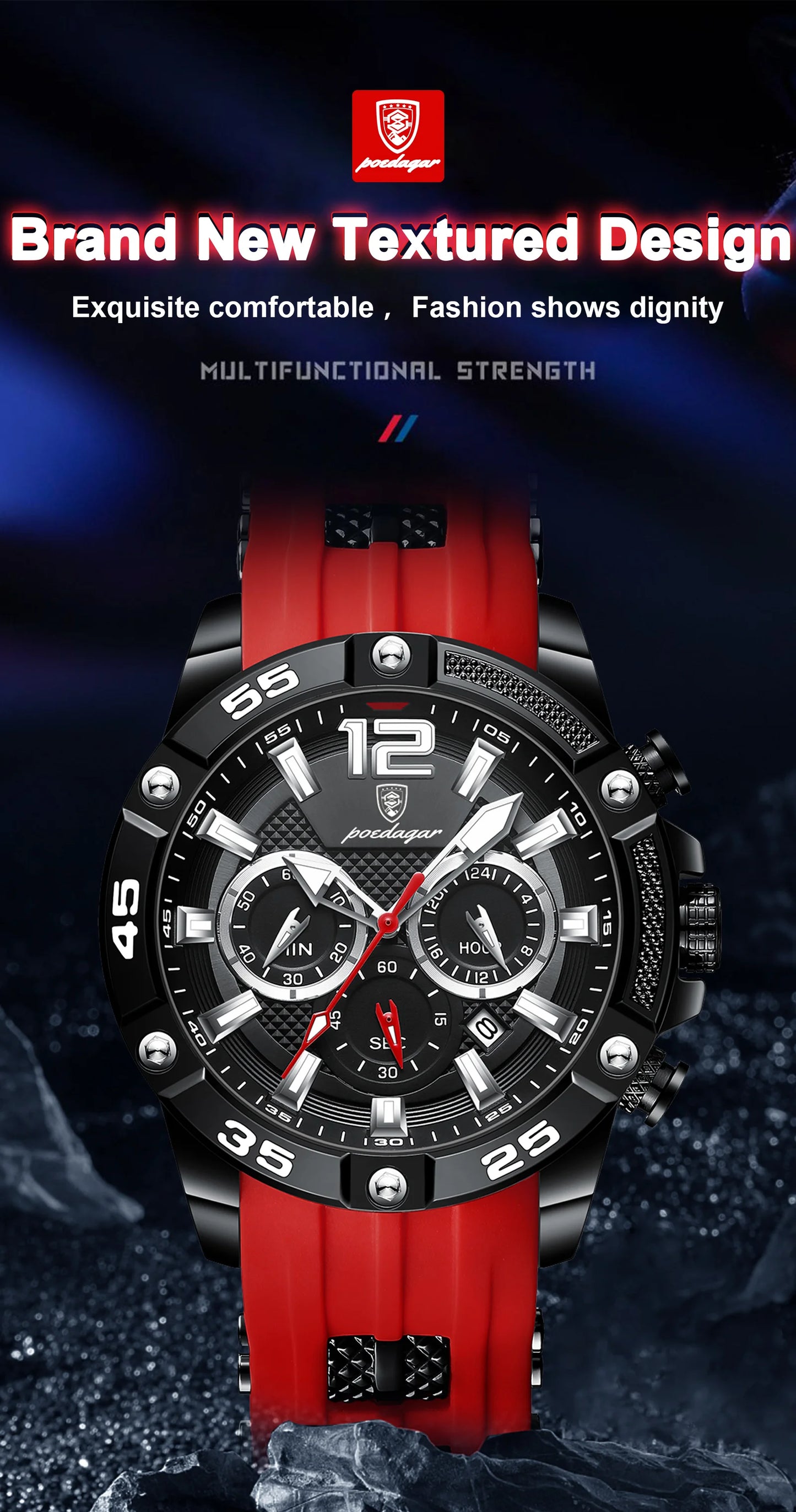 POEDAGAR Luxury Man Wristwatch Sport Chronograph Waterproof Luminous Date Watches for Men Casual Quartz Silicone Men Watch Reloj