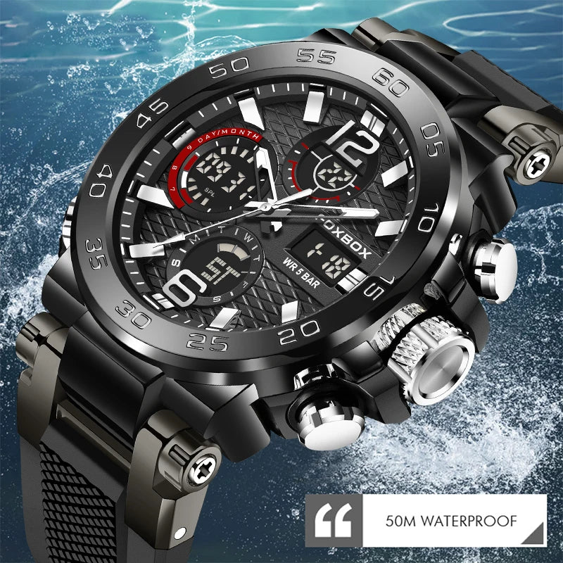 LIGE Luxury Mens Watch Fashion Man Quartz Wristwatch LED Display Luminous Waterproof Watches For Men Calendar Sport Male Clock