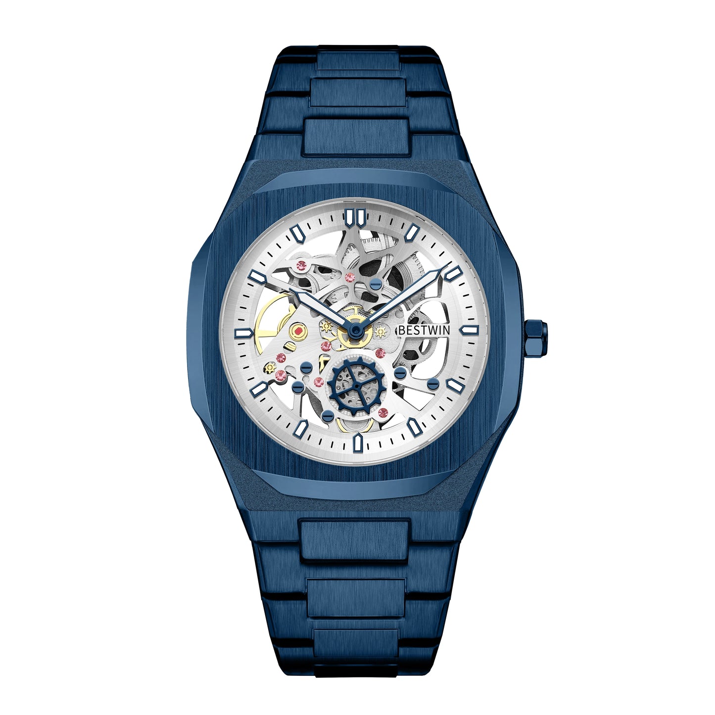 New Octagonal Design Quartz Wristwatches Men Golden Stainless Steel Dress Watch Date/Week Functions Luxury Diver's Clock Man