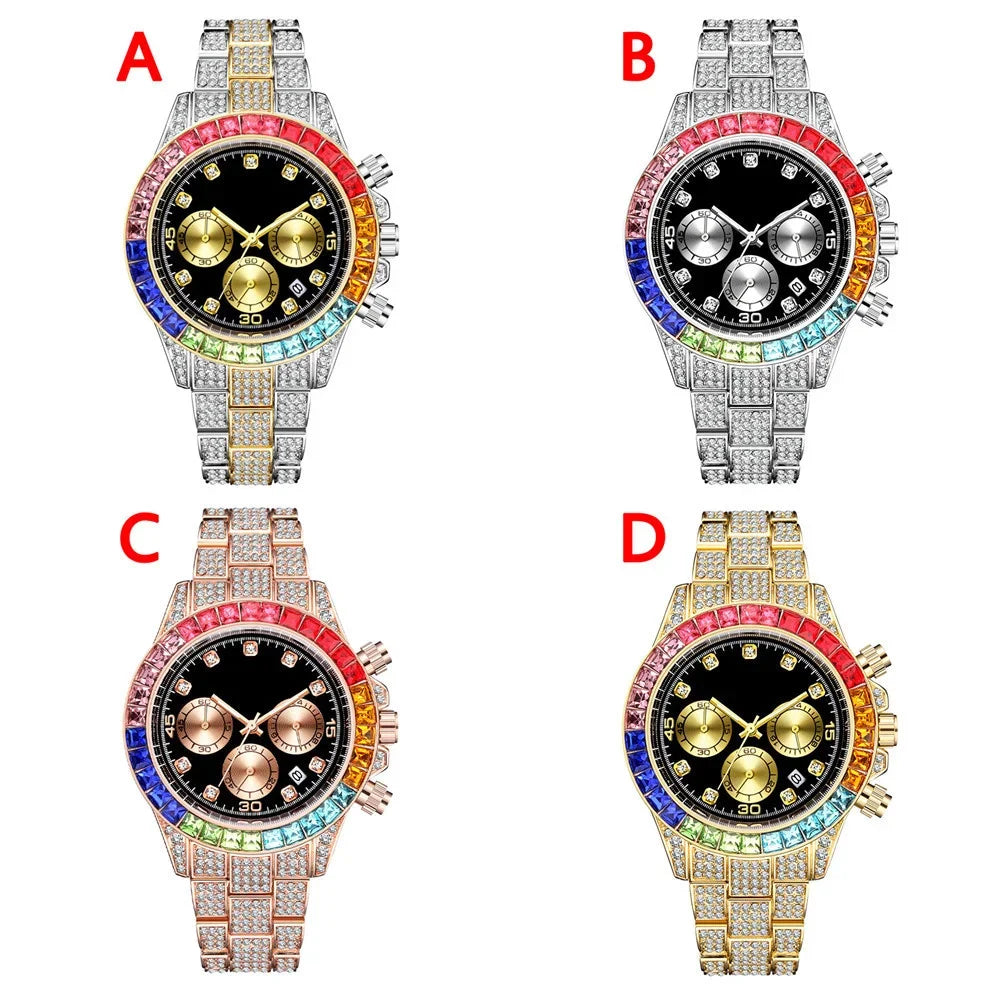 Luxury Men Colorful Watches Gold Silver Big Dial Man Wristwatch Sport Business Male Clock Relogio Masculino