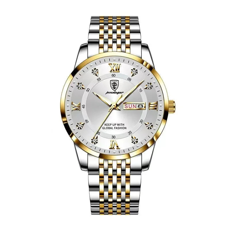 POEDAGAR Men Watch Luxury Business Quartz Men's Wristwatch Waterproof Luminous Date Week Steel Strap Top Brand Man Watches