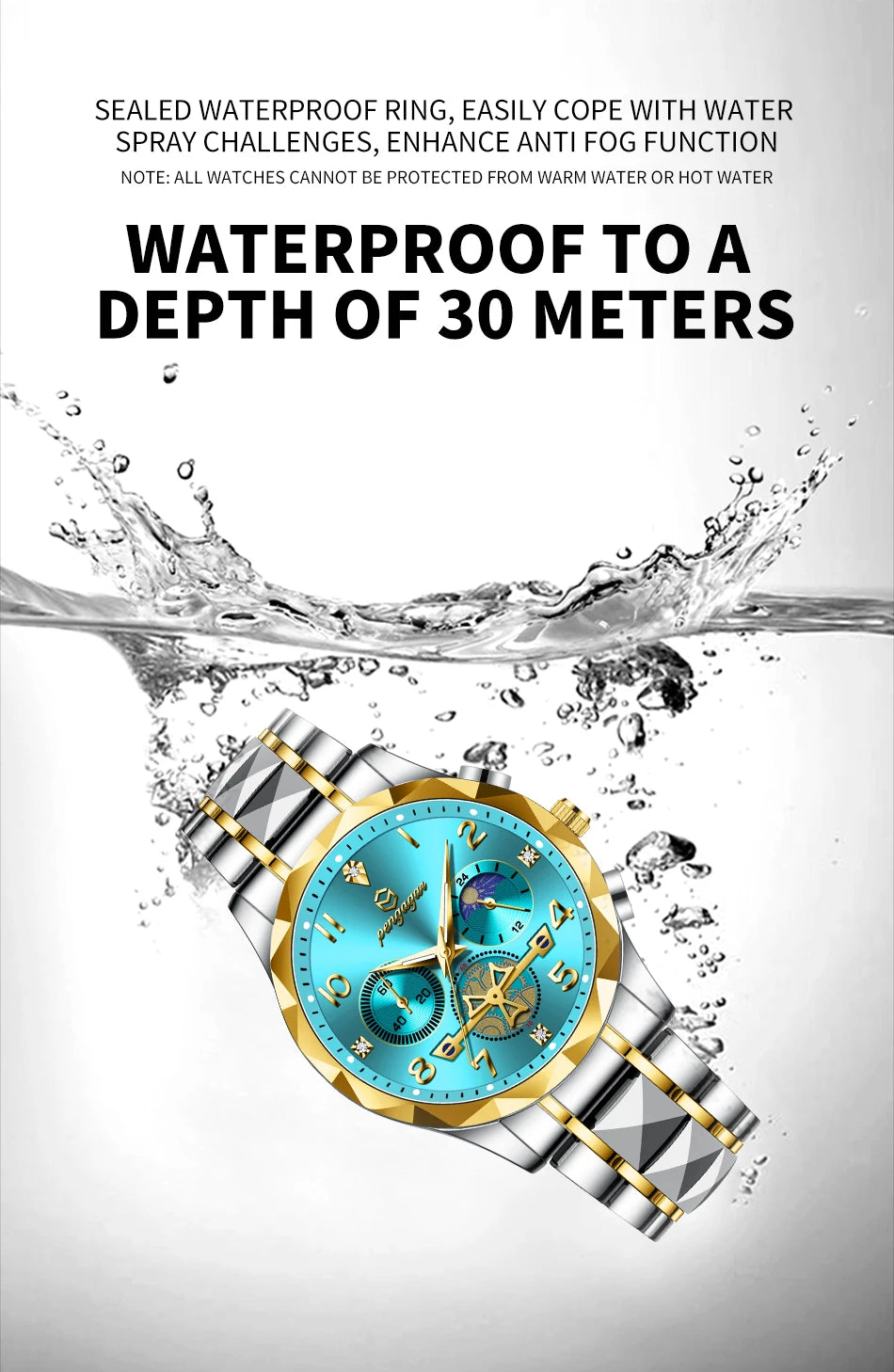 PENGAGAR Luxury Man Wristwatch Chronograph Waterproof Luminous Men Watch Stainless Steel High Quality Sport Men's Quartz Watches