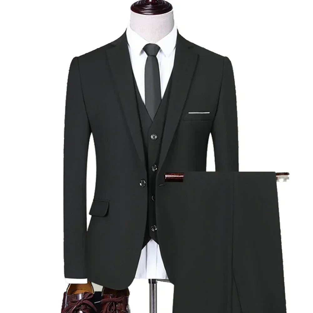 Men Suit Blazers For Wedding 3 Pieces 2 Sets Elegant Luxury Business Vest Pants Coats 2024 Formal Jackets Korean