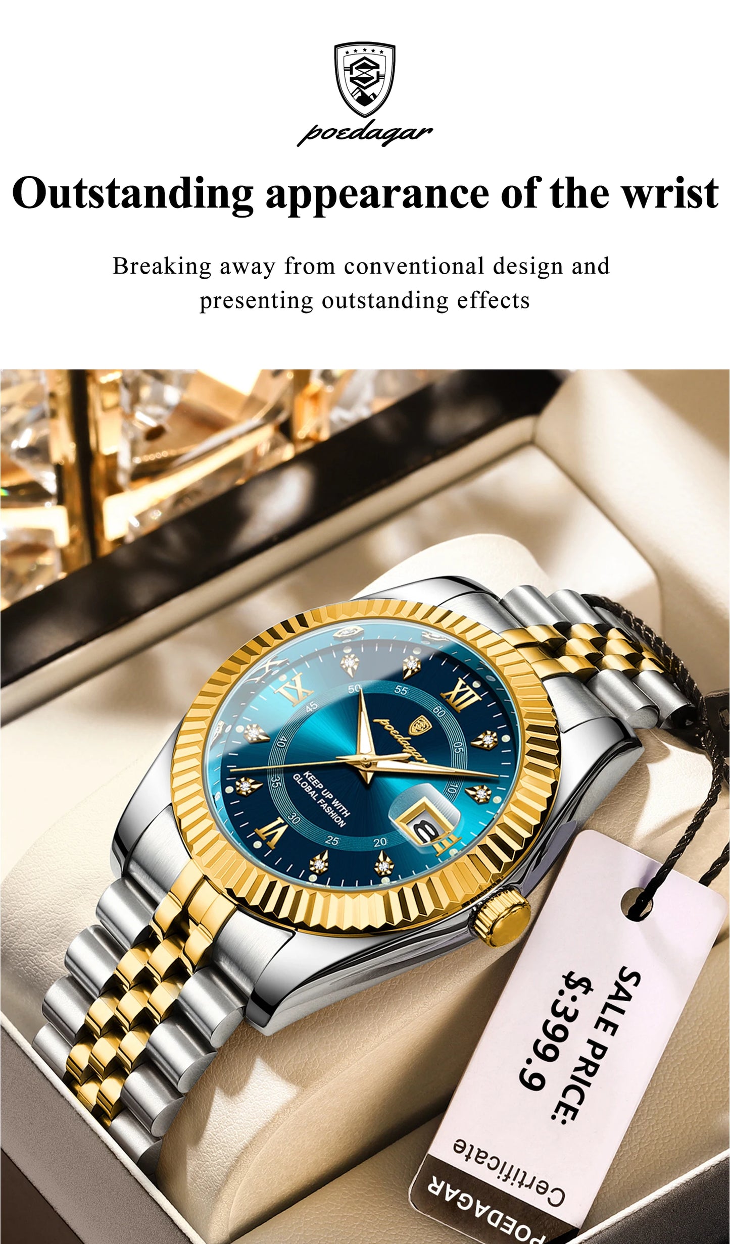 POEDAGAR Classic Men's Watches Luxury Fashion Threaded Bezel Watch for Man Luminous Date Waterproof Original Quartz Wristwatch