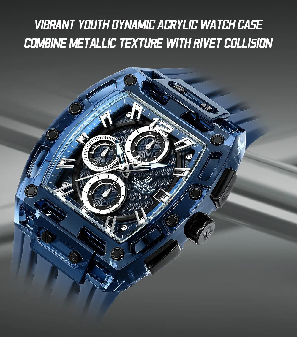NAVIFORCE Men's Watch High Quality Quartz Fashion Clock Waterproof Silicone Tape Watch for Men Luminous Date Sports Wristwatches
