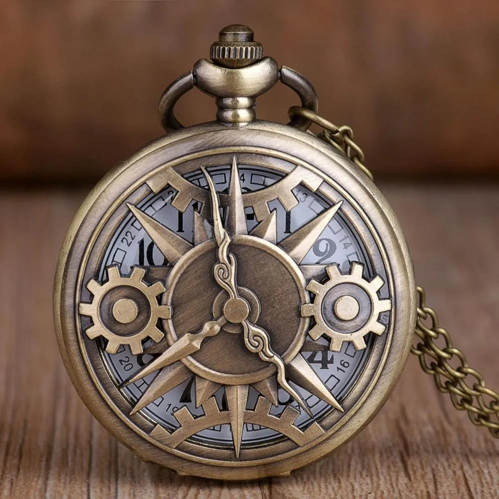 New steampunk vintage gear hollow quartz watch pocket necklace gift chain pocket watch men boys