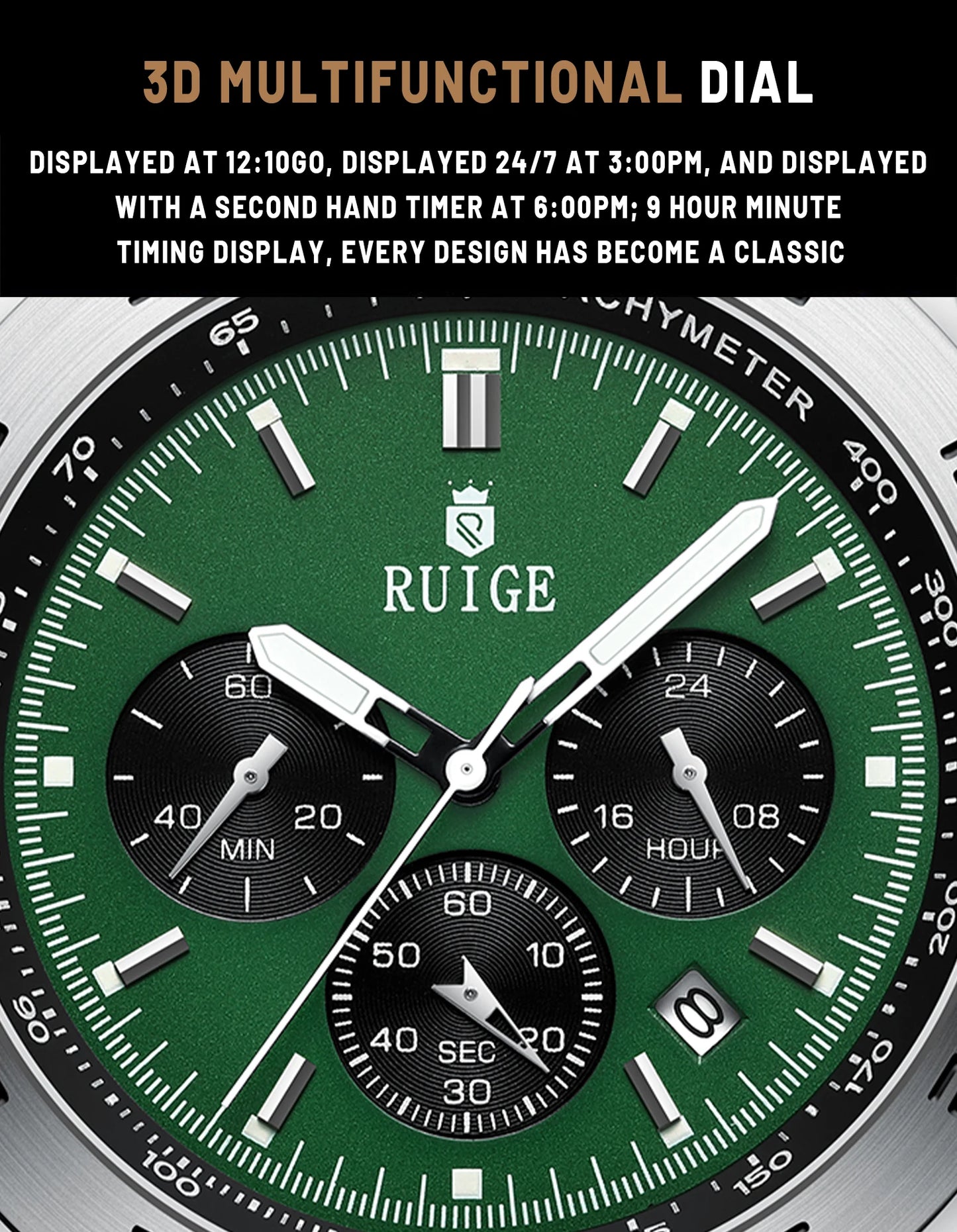 RUIGE Men's Watch Fashionable Men's Multi functional Watch Waterproof Glow Leather Strap Wrist Watch