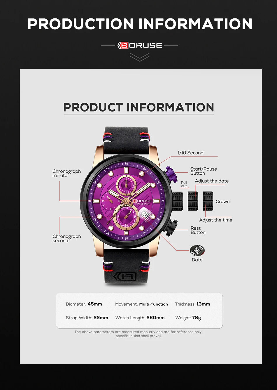 BORUSE New Fashion Mens Watches Top Brand Luxury Military Quartz Watch Man Premium Leather Waterproof Sport Chronograph Watch