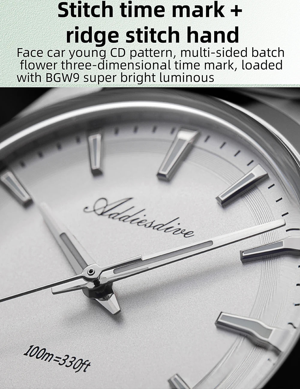 ADDIESDIVE 36mm AD2066 Men Watch BGW9 Luminou Bubble Mirror Glass 316L Stainless Steel Reloj Hombre 100m Waterproof Quartz Watch